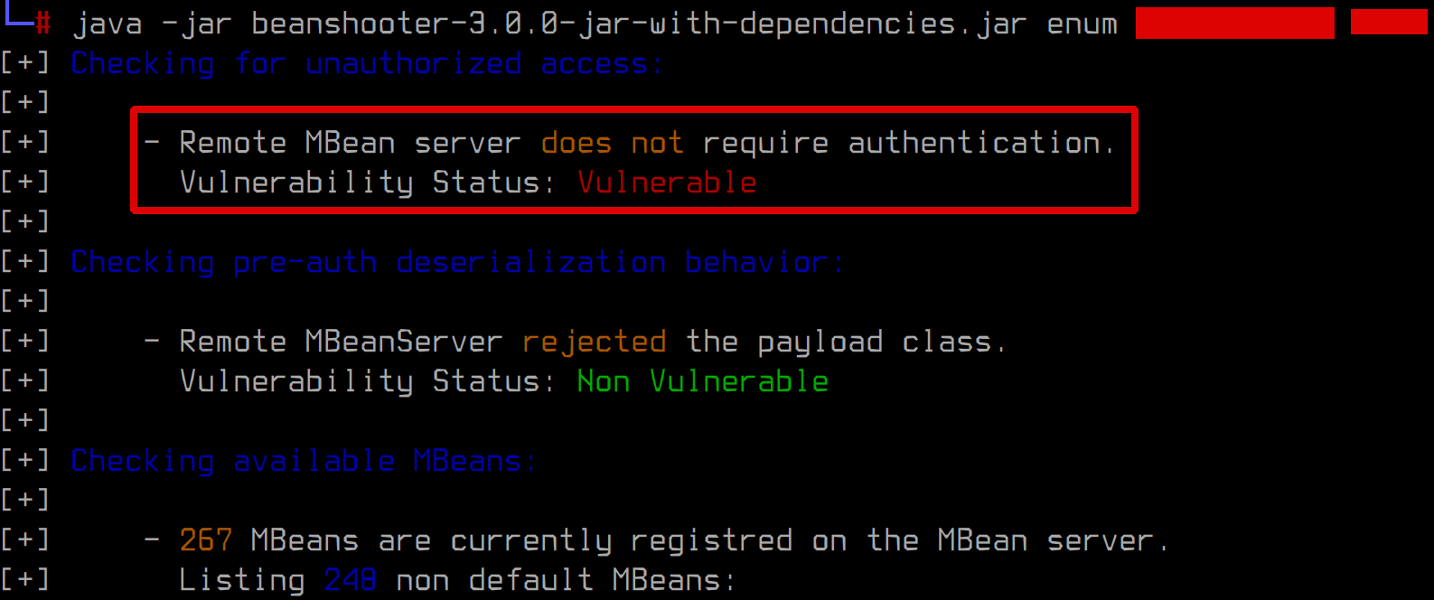 Vulnerable JMX endpoint